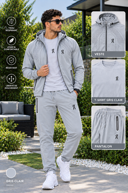 Ensemble On Sport Homme 3 Pièces – Veste Capuche + T-shirt + Pantalon