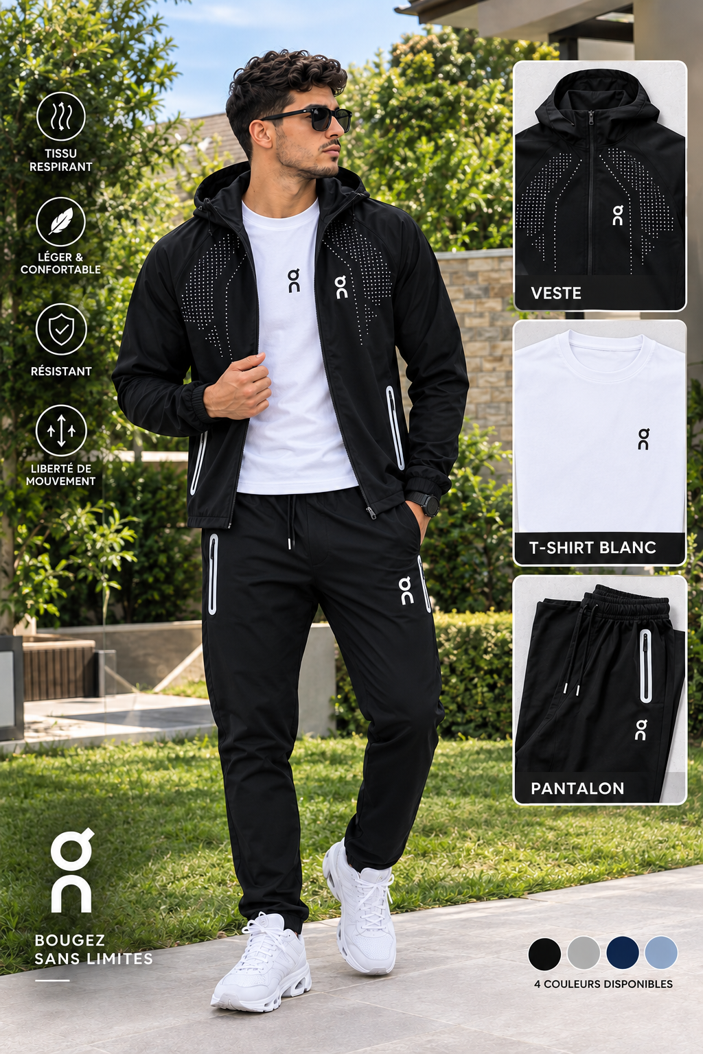 Ensemble On Sport Homme 3 Pièces – Veste Capuche + T-shirt + Pantalon