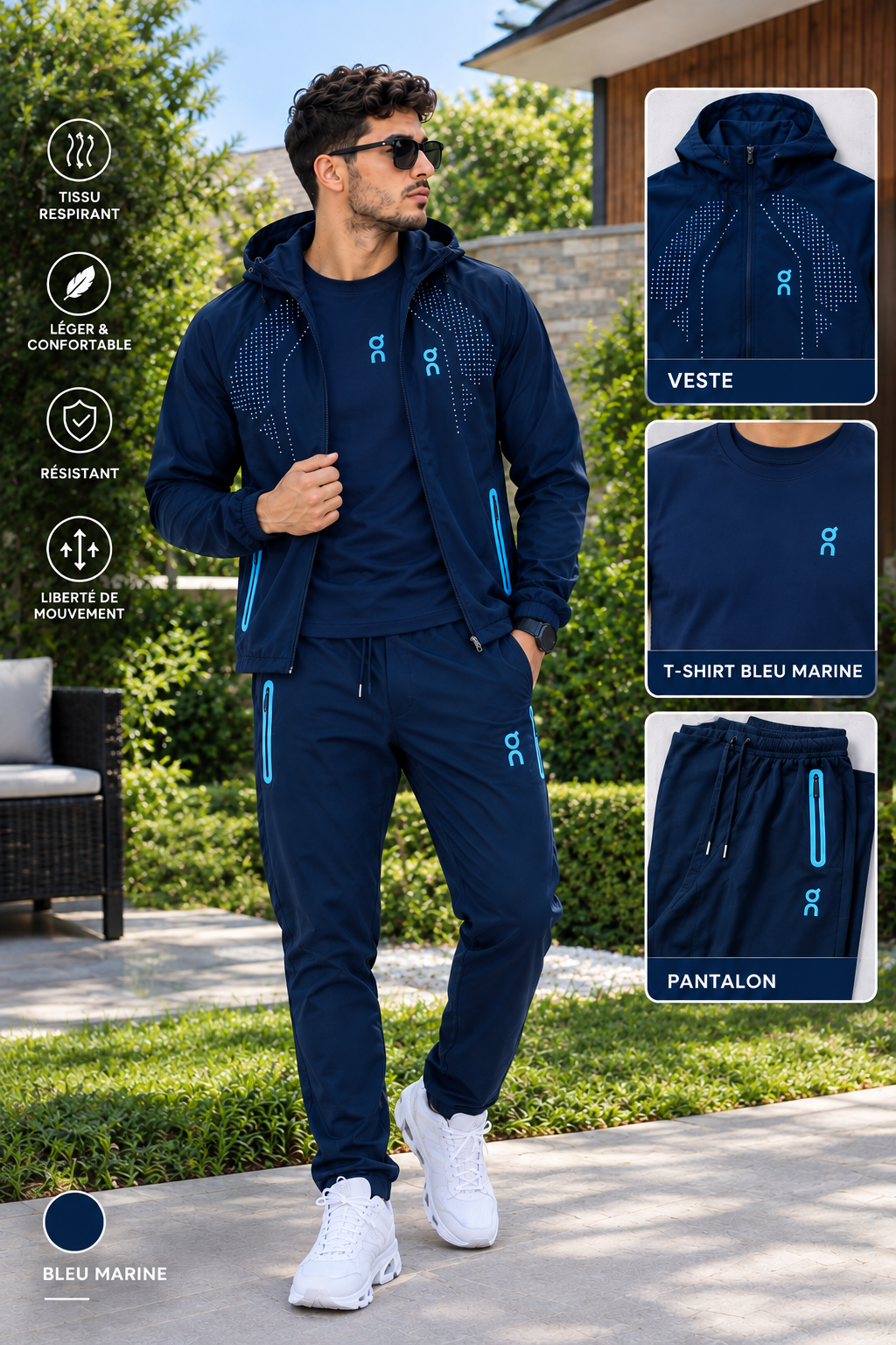 Ensemble On Sport Homme 3 Pièces – Veste Capuche + T-shirt + Pantalon